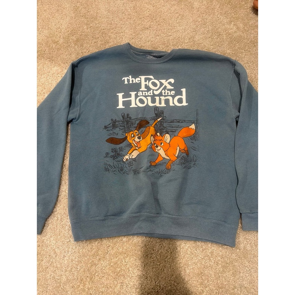 Disney Official Fox and the Hound Crewneck Sweatshirt Grey Blue Mens Size L